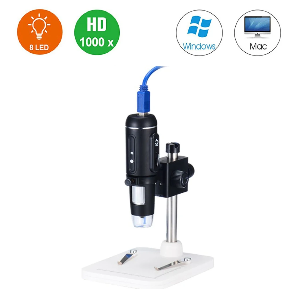 1000X USB Digital Microscope Electronic 5MP 1944P Camera Endoscope 8 LED Magnifier Adjustable with Stand For PC | Инструменты