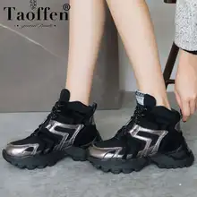 Taoffen Genuine Leather Ladies Sneakers New Arrival Fashion Thick Sole Platform Casual Shoes Women High Quality Size 35-40