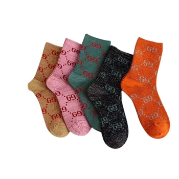 

5 Pairs Autumn Winter New Tide Brand Women's Socks Letter in the tube Socks Candy Color Fashion Socks For Sport and Daily Life