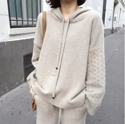 

Hooded Sweater Women's 2019 New Style Korean-style Autumn And Winter Loose Linen Flower Color Pullover Hoody Base Sweater Tops S