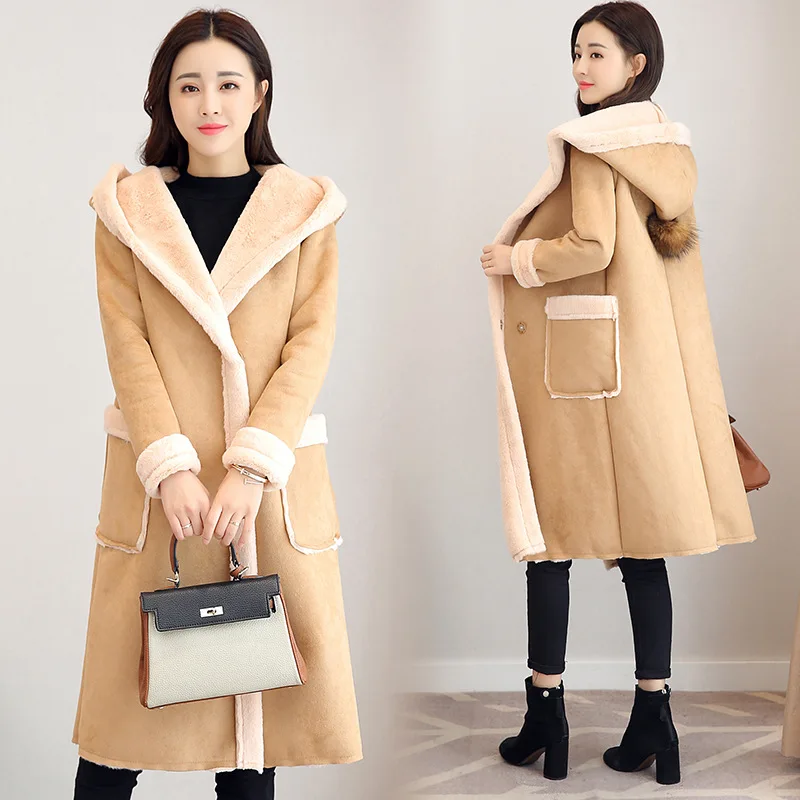 

Winter 2020 New Fashion Lamb Fur Coat for Women's Warm Medium Length Plush Thickened Hood Versatile Deerskin Coat