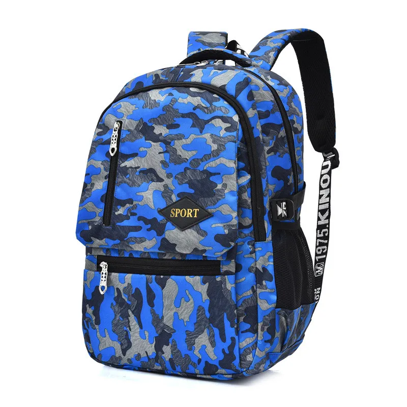 blue camouflage backpack
