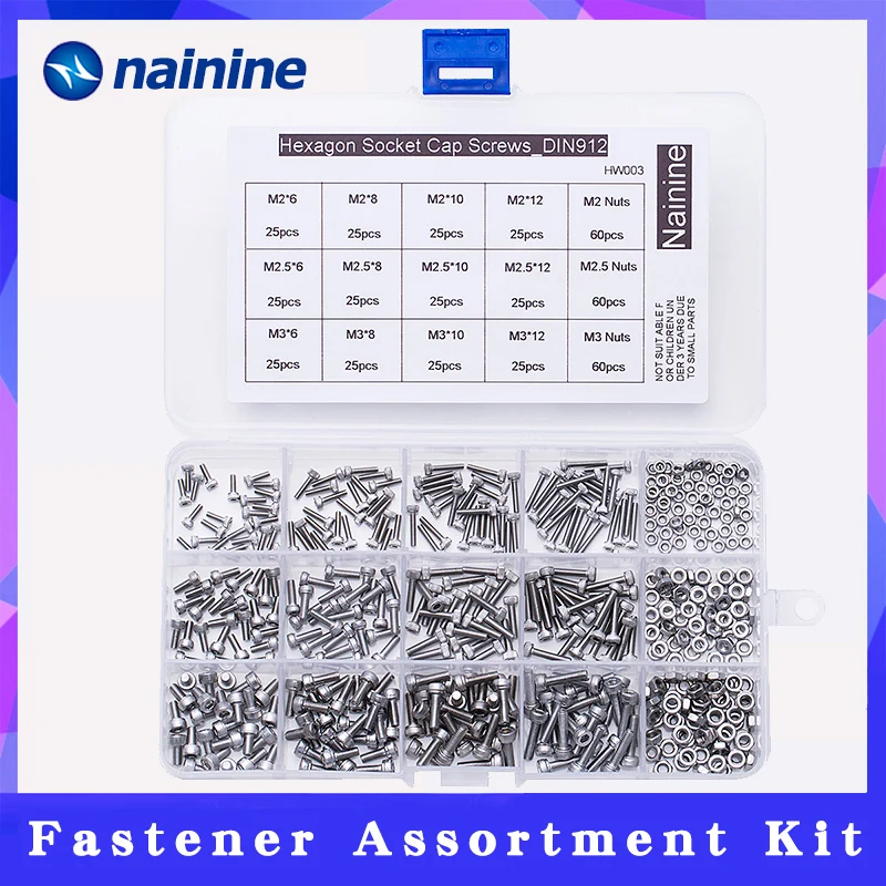 Najtaniej 480 sztuk pudło M2 M2.5 M3 DIN912 304 ze stali nierdzewnej, sześciokątny z łbem sześciokątnym śruby mocujące gniazdo rowerowe śruby sześciokątne zestaw HW003