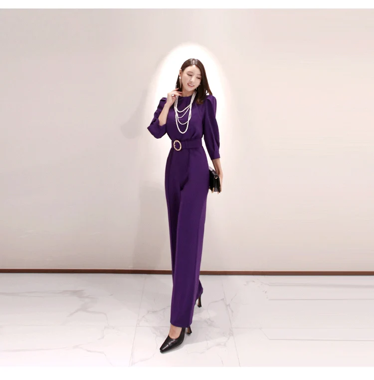 Spring Women Fashion Elegant Office Workwear Casual Jumpsuits Long Pants Jumpsuits Romper With Belt Spring Women Fashion Elegant Office Workwear Casual Jumpsuits Long Pants Jumpsuits Romper With Belt