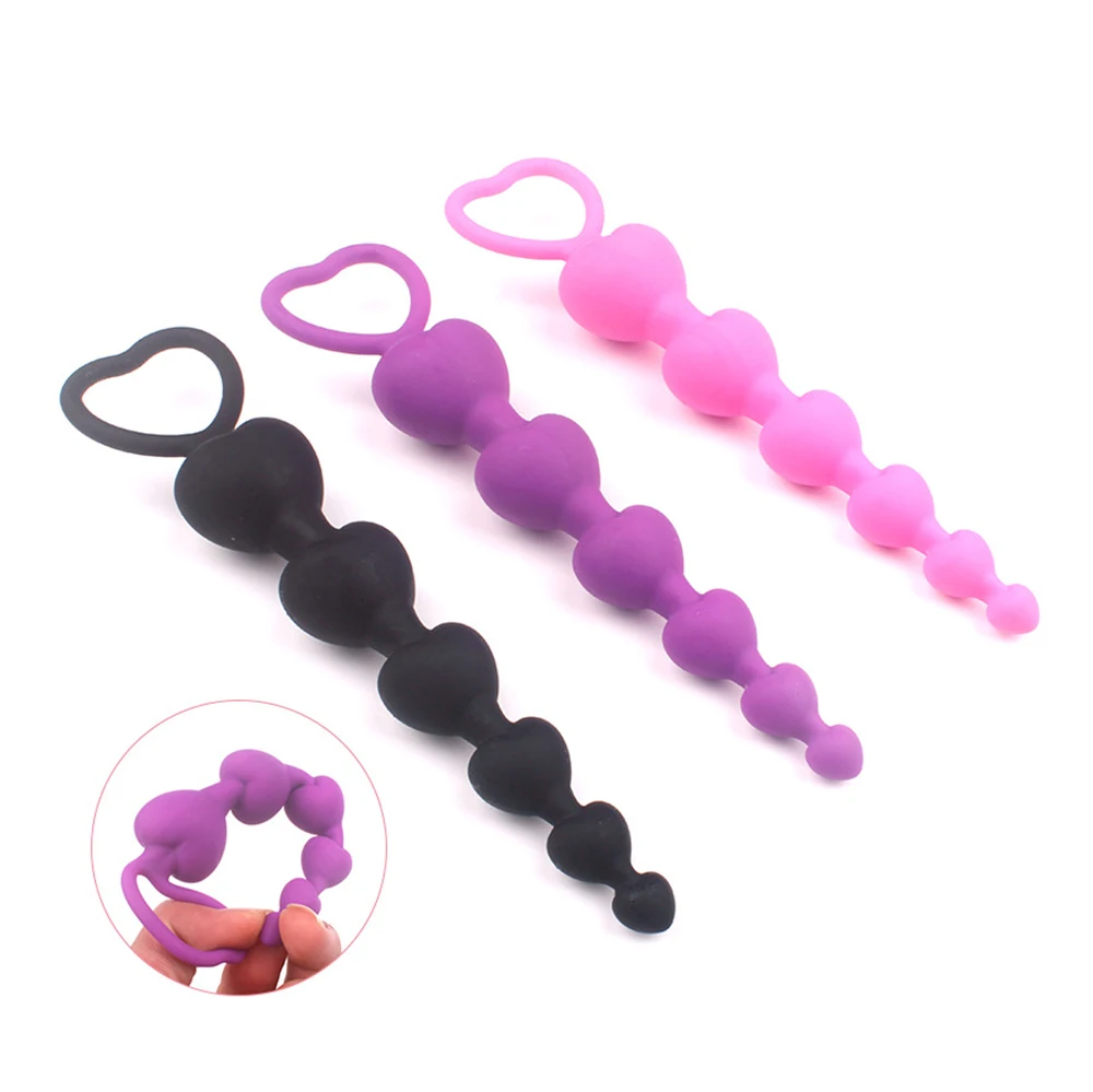 Yunman 18.5cm Heart Shape Anal Beads Plug Silicone Stimulator Ball Flexible Prostate Massager Trainer For Women Men | Интимные товары