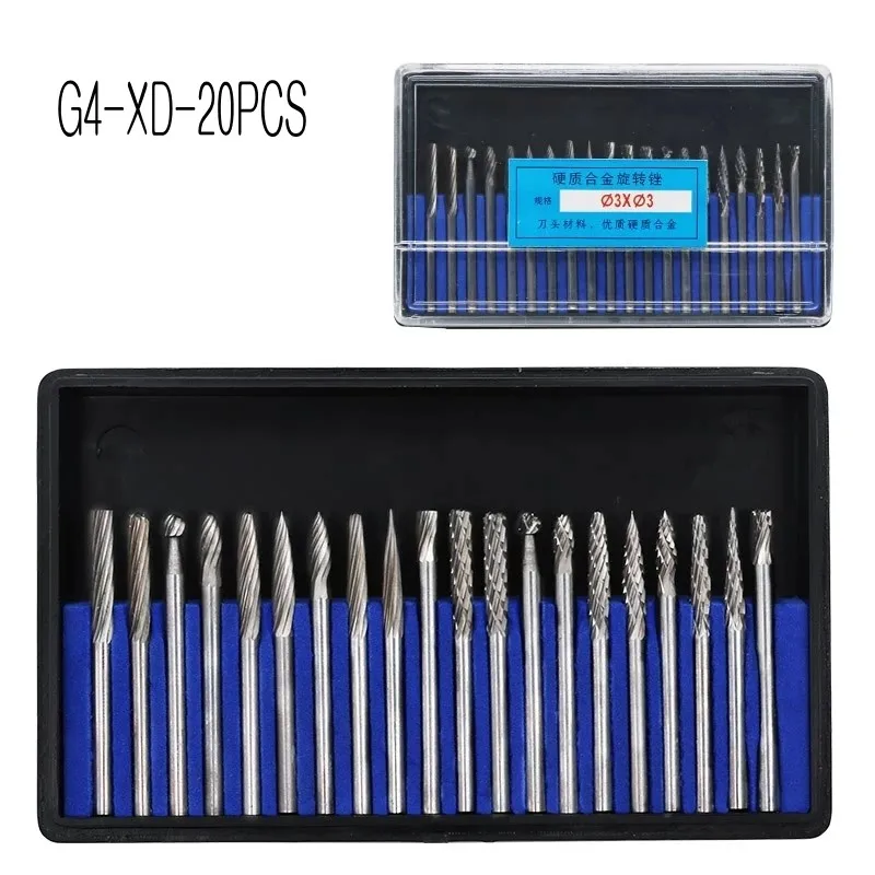20 pcs 3.0mm 1/8" Shank Tungsten Carbide Rotary Burr Milling Cutter Double Head Tool Point Abrasive Carving Bit Reamer Cut Set