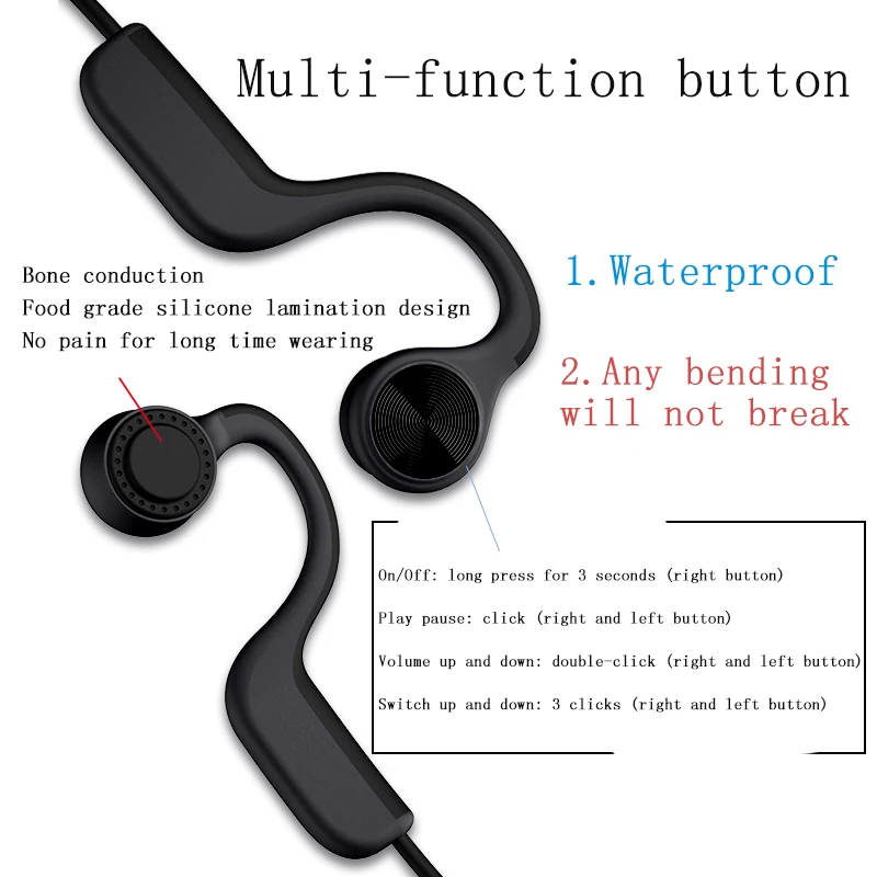 DOSII E9 Bone Conduction Headset Bluetooth Wireless Outdoor Sports Waterproof Earhook Bluetooth 5.0 Earphone with Microphone