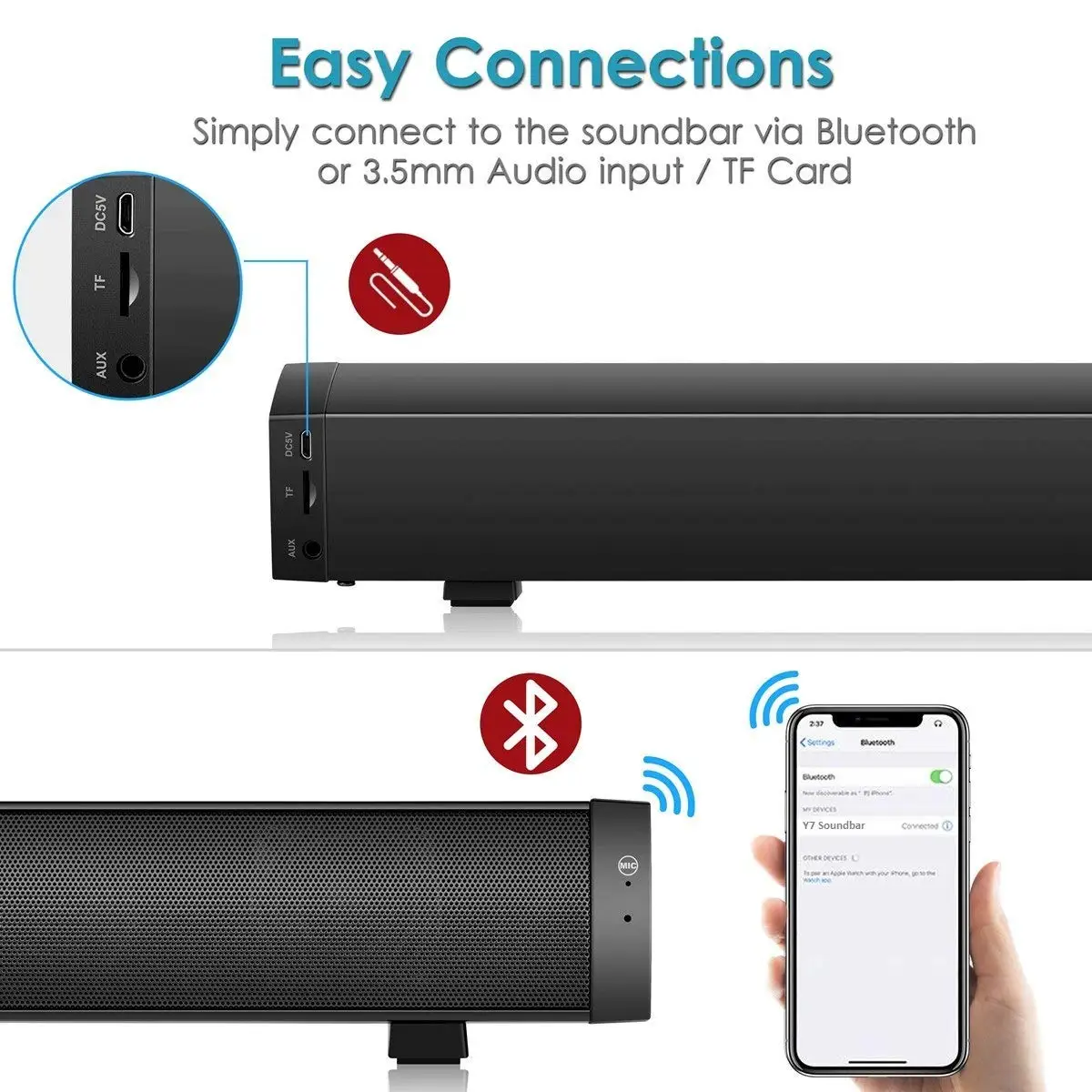 10 Вт Bluetooth беспроводной Саундбар стерео колонки 2,0 каналов ТВ домашний кинотеатр звуковая панель система объемного звучания AUX TF