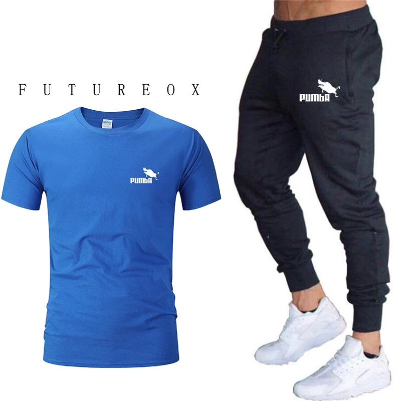 Новые мужские наборы для бега быстросохнущие дышащие Т-шорты+ свободные Стрейчевые тренировочные штаны летние спортивные костюмы для бега, фитнеса, тренировок - Цвет: 17