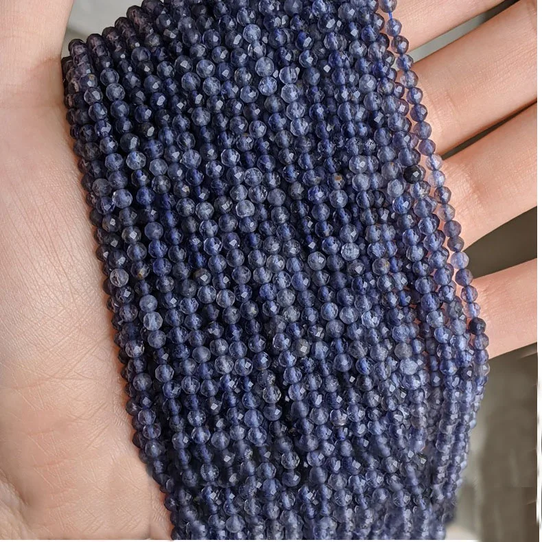 2 strNatural  Blue Beads Micro Faceted 2 3 4mm  Small Lolite  Loose Beads 15.5