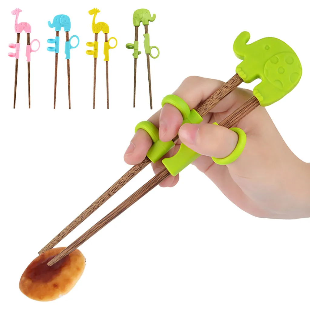 Деревянные Детские Обучающие палочки для еды Детские тренировочные палочки учебные палочки для еды мультяшная Силиконовая ручка кухонная посуда# YL10