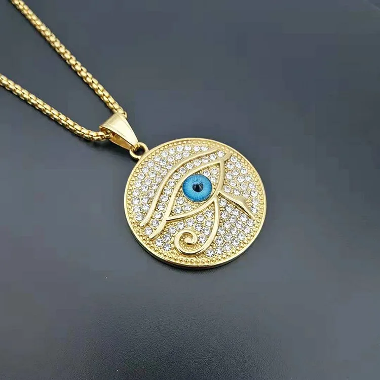 

Egyptian The Eye of Horus Pendant Necklace For Women/Men Stainless Steel Evil Eyes Necklace Iced Out Bling Drop Shipping