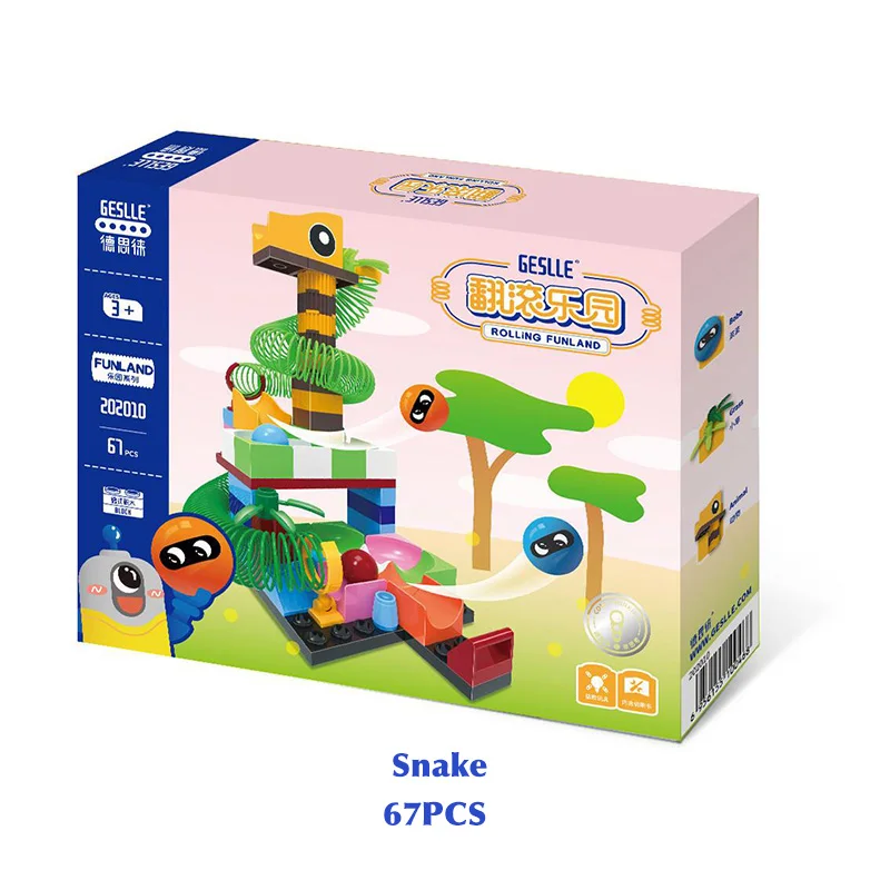 snake Детские блестящие 65-203 шт мраморные беговые дорожки Duplo DIY блоки игрушки строительные блоки весенние горки для детей мальчик девочка подарок на день рождения - Цвет: snake