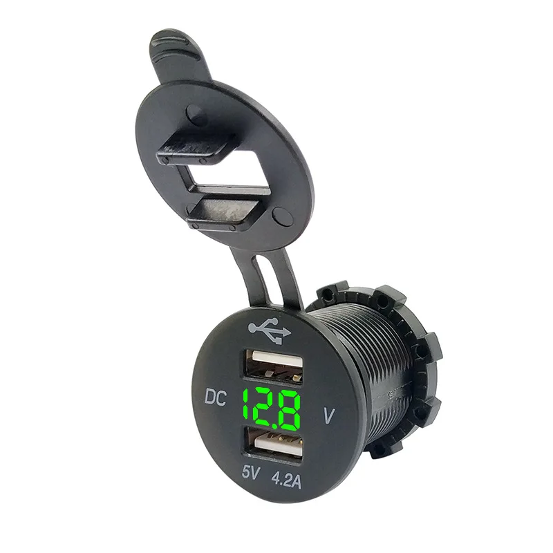 

Hot Sales 4.2A with Voltage Explicit Dual USB Car Charger 12-24V Car Motorcycle Applicable Three-Color