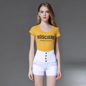 

High Waist Abdomen Jeans White Shorts Female Foreign Trade L Stretch Denim Shorts