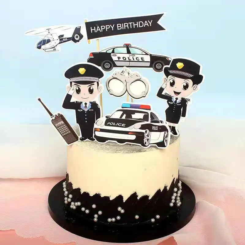 6個警察の夢の誕生日ケーキトッパー警察の車は 赤ちゃんの誕生日パーティーのケーキの装飾のためのカップケーキトッパーの旗を幸せにします Aliexpress ホーム ガーデン