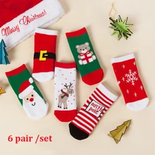 6 пар/уп., осенне-зимние рождественские носки для малышей противоскользящие детские хлопковые смешанные носки для маленьких мальчиков и девочек