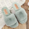 2023 Winter Women Furry Slippers Soft Plush Faux Fur Floor Shoes Indoor Ladies Warm Home Slippers Open Toe Fluffy House Slides 1