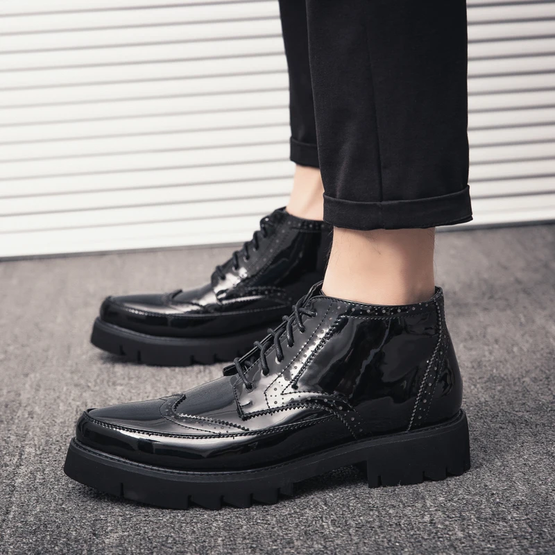 Oxford Shoes for Men Blue Male Formal Dress Boots Evening Sneakers High Ankle Causal Fashion Junior Luxury Stylish Brogue Boots