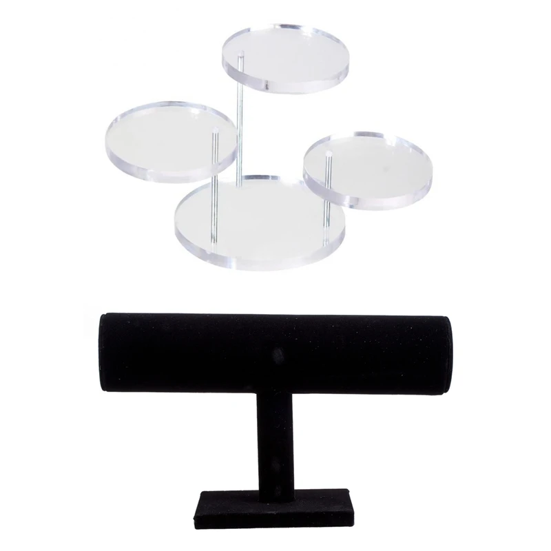 

1Pcs Black Velvet Bracelet T-Bar Jewelry Display Bangle & 1Pcs Acrylic Jewelry Necklace Rings Display Boxes Shop Organizer Jewel