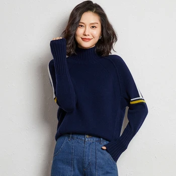 

Turtleneck 100% Pure Wool Sweater Women's Semi-high Collar Slim Sweater Autumn and Winter New Short Paragraph Thick Pullover