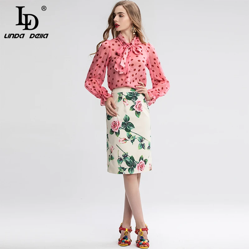 LD LINDA делла 2019 летний модный подиумный повседневный костюм женские блузки и юбки