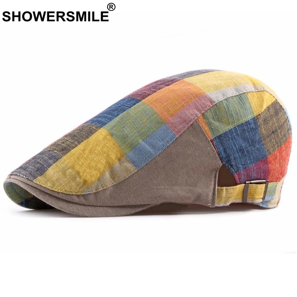 Кепка SHOWERSMILE Мужская/Женская льняная в британском стиле берет клетку