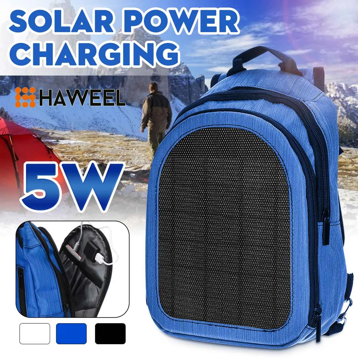 

5W 5V USB 2L Solar Backpack Solar Panel Battery Power Bank Charger for Smartphone Camping Climbing Travel Hiking