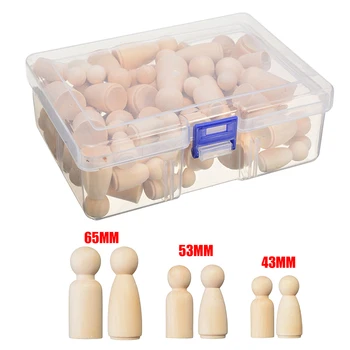 

65/55/43mm Natural Unpainted Female&Male Wooden Peg Doll Bodies for DIY Arts and Crafts Paint Carved Carving