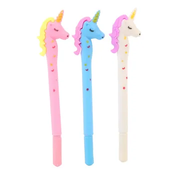 

40PCS Creative Flexible Glue Unicorn Gel Pens Korean Style Black Student Pen Cartoon Stationery Pony Signature Pen