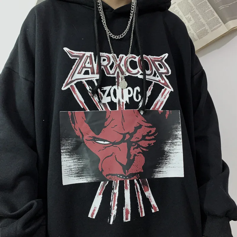 Lychee Harajuku повседневные женские флисовые толстовки Топы Devil Женские флисовые толстовки с капюшоном осенние зимние женские флисовые пуловеры Свободные