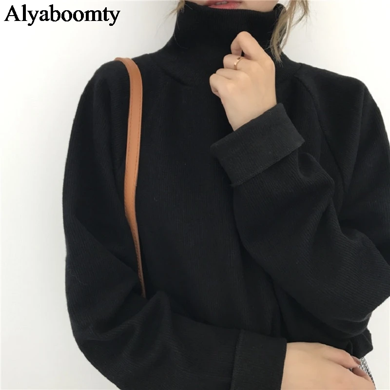 Korean Ulzzang Women Streetwear Pullover Turtleneck Oversized Casual Loose Harajuku Knitted Sweater Warm Batwing Sleeve Overcoat | Женская