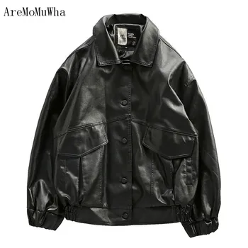 

AreaMoMuWha European and American street trend loose embroidery motorcycle clothing Pilot Air Force Leather Jacket Leather QX046