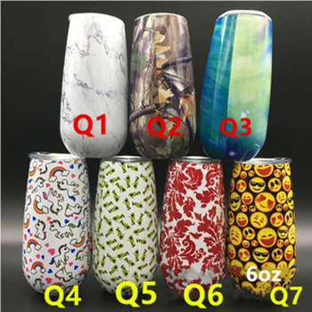 50 шт./лот, 6 унций, чашка для шампанского, кружка для вина, флейта, 18/8, нержавеющая сталь, изолированная, вакуумная, 2 стенки, термос для воды, стекло, стакан для яиц - Цвет: pls note patterns