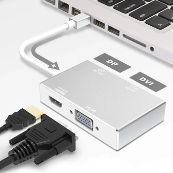 

4-in-1 Mini DisplayPort to HDMI DVI DP 4K VGA Adapter DP Cable Converter for Laptops Notebooks