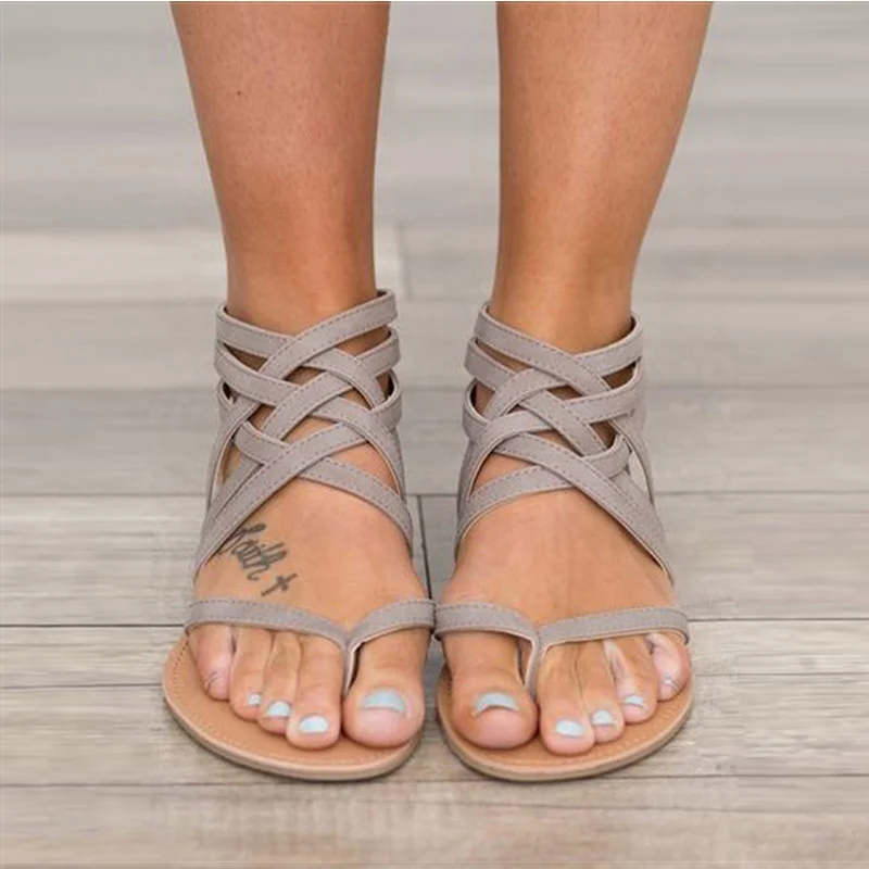 Women Sandals Fashion Gladiator Sandals For Women Summer Shoes Female Flat Sandals Rome Style Cross Tied Sandals Shoes Women 43