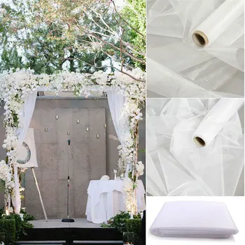 

48cm x 10m Sheer Crystal Organza Tulle Roll Fabric For Wedding Decoration Baby Shower Birthday Event Party Supplies DIY Mariage
