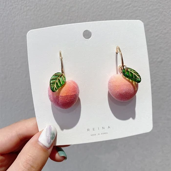 

Onlylili Cute Peach Dangle Earrings for Women Charm Pink Peach Fruit Drop Earring Sweet Party Jewelry Gifts