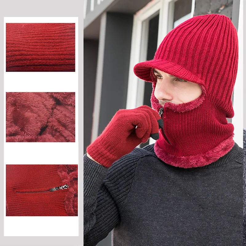 Men's winter knitted hats with zipper, new addition of fur lining to keep warm hats, men's winter hats, warm and windproof hats bomber trapper hat