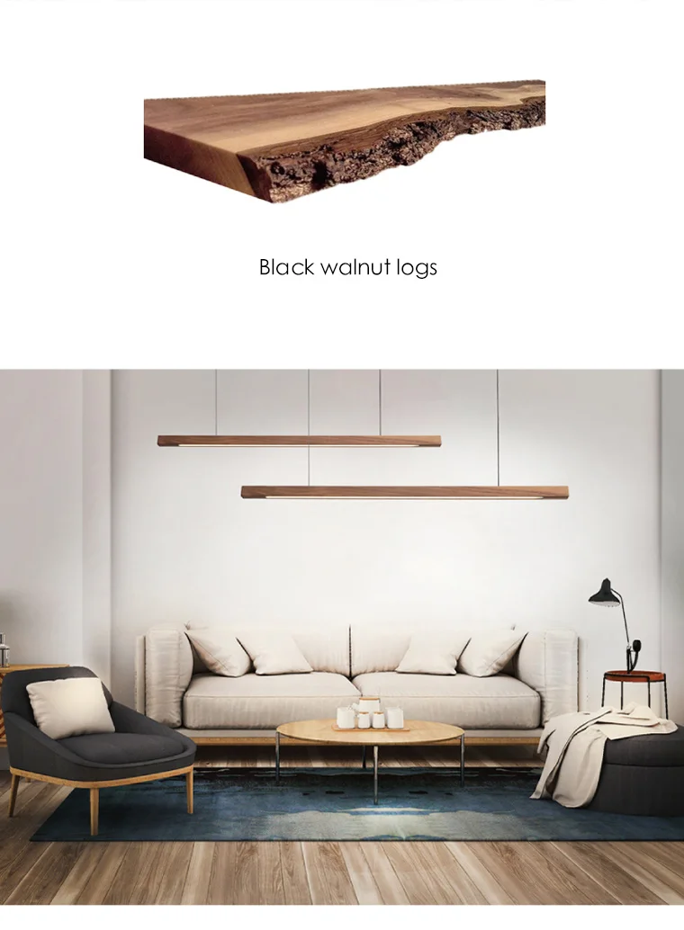 dome pendant light Black walnut dining room pendant light Nordic dining table bar office simple log long strip pendant lamp led pendant lights