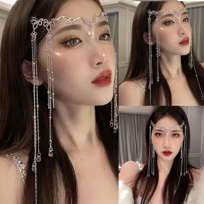 Elegant Shinning Rhinestones Long Tassel Hairwear Waterdrop Crystal Retro Hairband for Women Chinese Style Accessories hair accessory,jewelry accessories,hair headdress,hair band crown