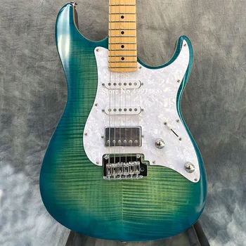

High quality 6-string electric guitar, single double pickup, green tiger maple veneer paint, maple neck, free shipping