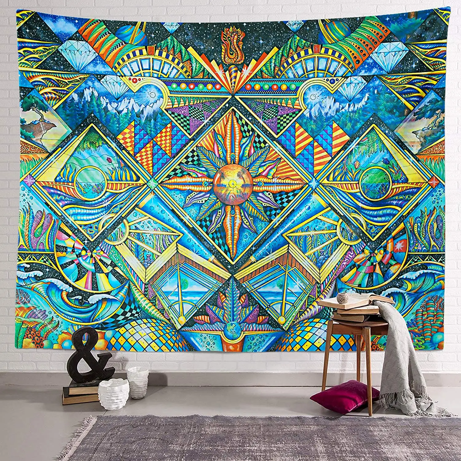 

Psychedelic Hippie Tapestry Colorful Arabesque Retro Wall Hanging Boho Trippy Wall Art