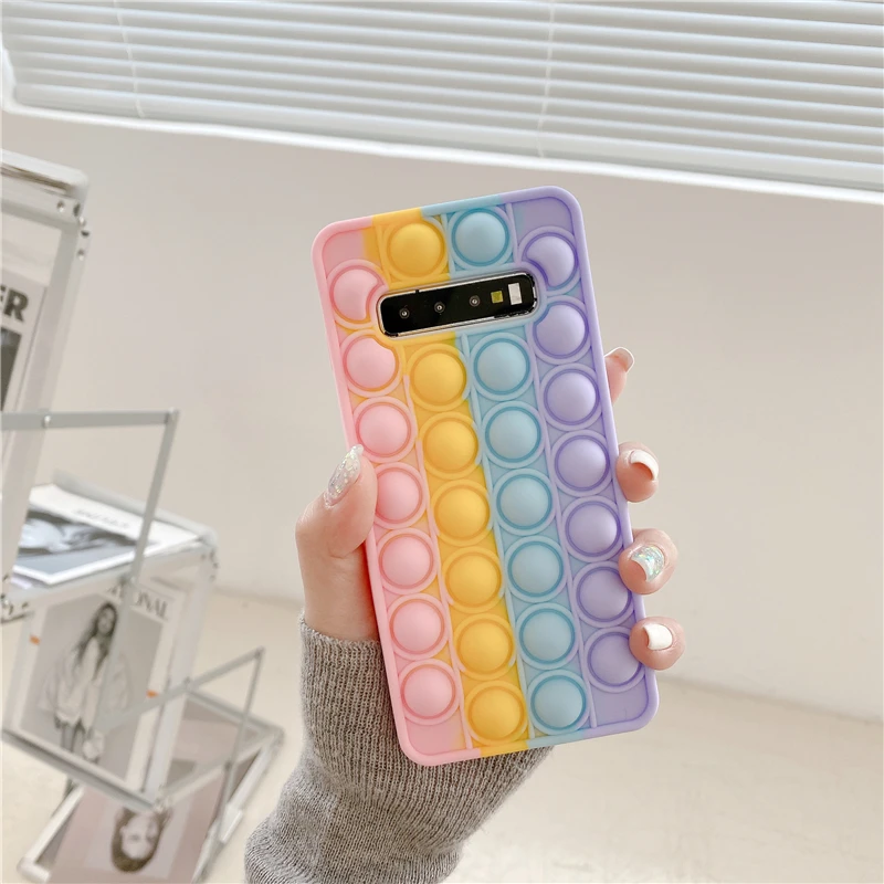 silicone cover with s pen Pop Bubble Fidget Toys Case For Samsung Galaxy S21 S20 FE S10 S9 Plus Note 9 10 20 Ultra 5G Rainbow Beans Cartoon Unicorn Cover samsung flip phone cute