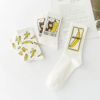 

INS Funny Cartoon Banana Bear Cotton Lady Socks Harajuku Cool Skateborad Sokken Art Fashion Milk Hipster Happy Fruit Novelty