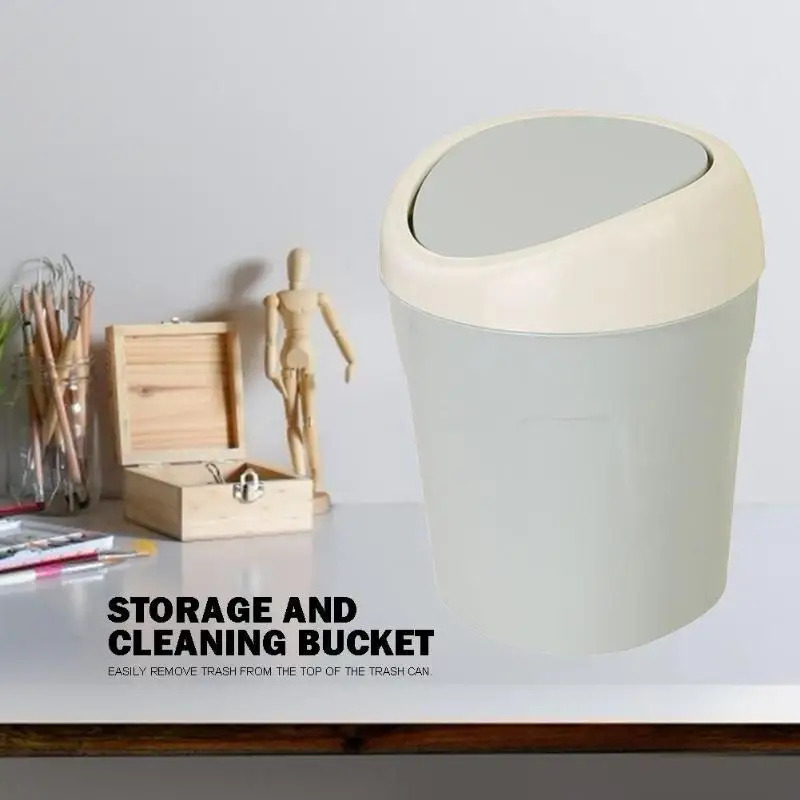 Plastic Mini Desktop Waste Bin Home Kitchen Trash Can Rolling Cover Dustbin Trash Basket for Table Home Office Hot Sale