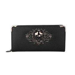 Elegant Skull - Style Women's Wallet - Long Luxury Design Card Holder & Phone Bag (Black)