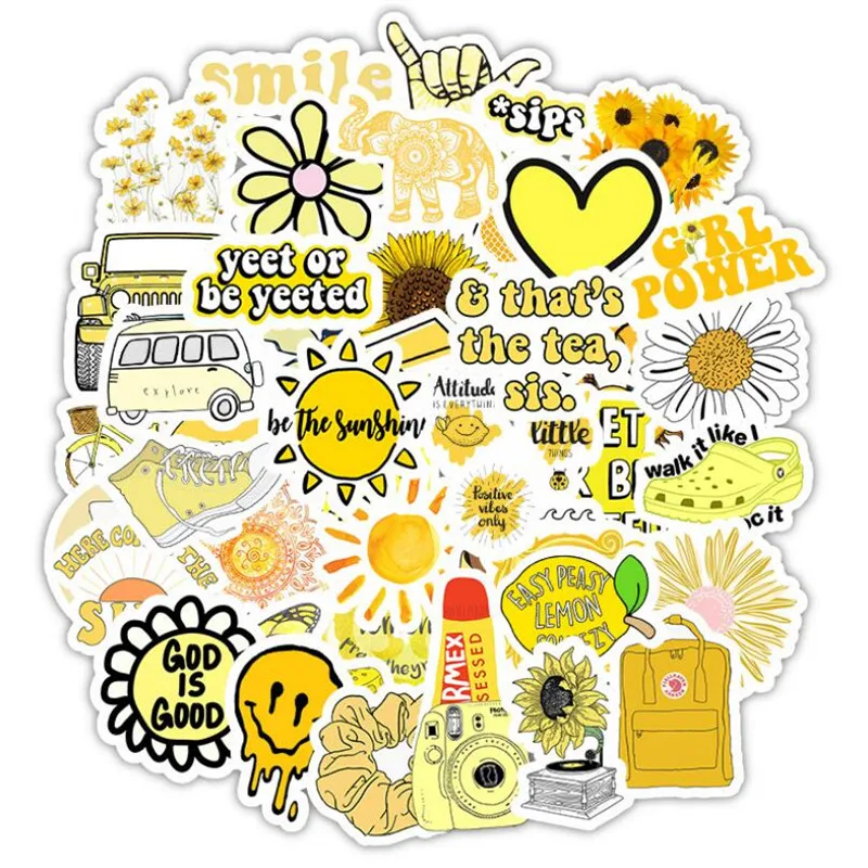 

10/30/50PCS small fresh cartoon cute light yellow graffiti mobile phone water cup waterproof stickers decorative toys wholesale