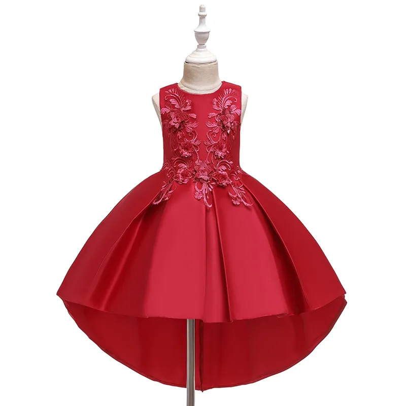 Детское нарядное платье-пачка с цветочным рисунком для девочек, детское торжественное платье для девочек на свадьбу, костюм принцессы для первого причастия - Цвет: red