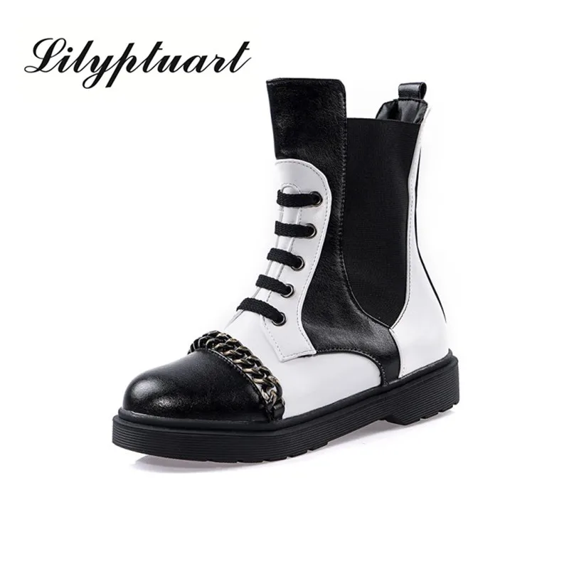 

2019 new European and American fan fashion simple boots color matching zipper round head punk flat with Chelsea boots women